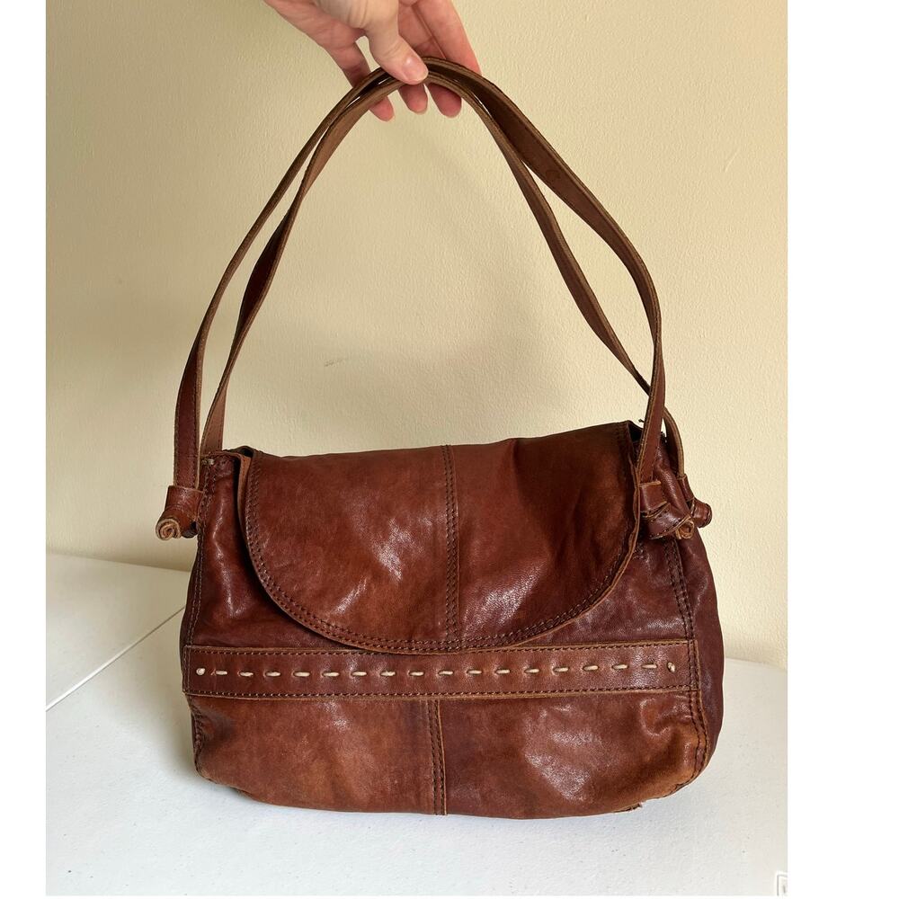 Lucky Brand Brown 100% Lamb Leather Shoulder Bag Boho Western Purse Handbag Y2K